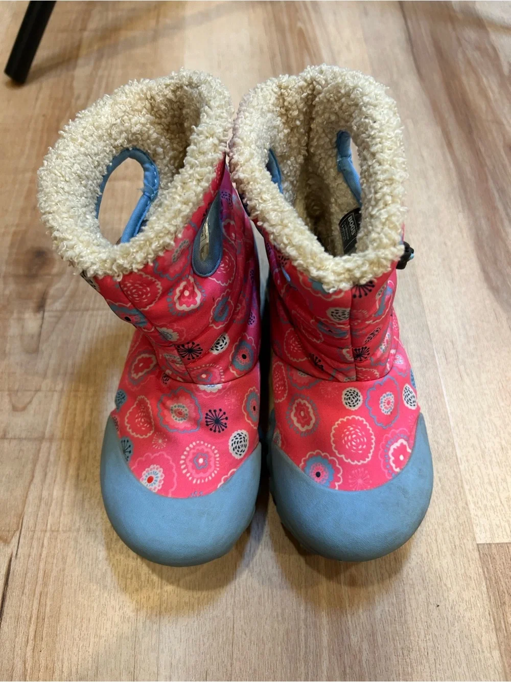 Bogs Kids Pink Floral Winter Boots with Blue Toe